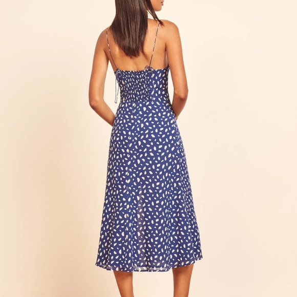 Reformation Juliette Lolita Navy Blue White Midi Dress Size 6 SOLD OUT ONLINE - Picture 2 of 8